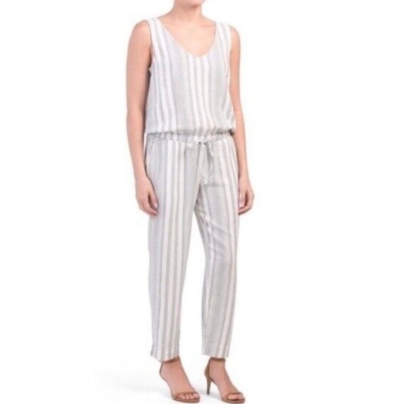 Anthropologie Cloth & Stone • Linen blend stripe jumpsuit - Picture 3 of 9